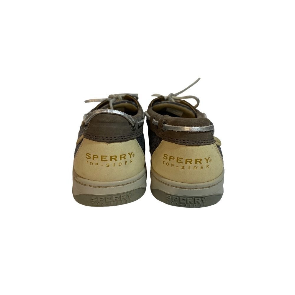 Sperry Top Sider Taupe Leather Gray Sequin‎ Slip On Boat Shoes Sz 8 1/2 - Picture 4 of 10